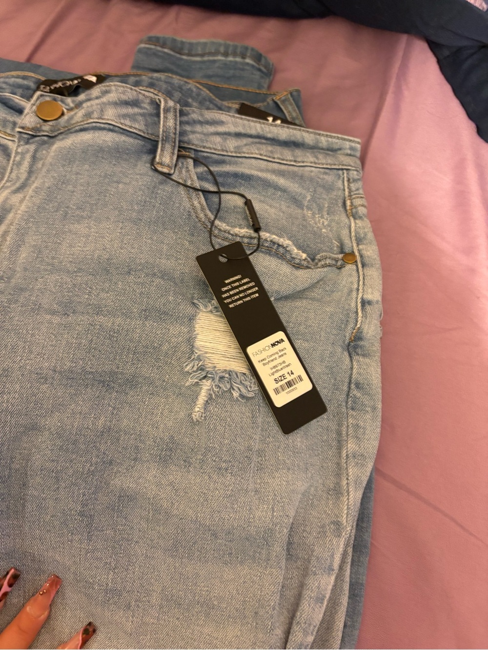 Fashion Nova Light Blue Distressed Boyfriend Jeans
